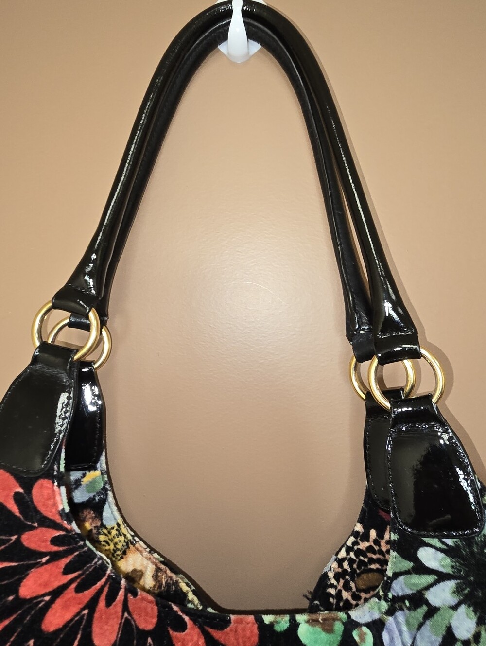 Talbots Floral Velvet Hobo Bag Black Gold Hardware - Picture 6 of 15
